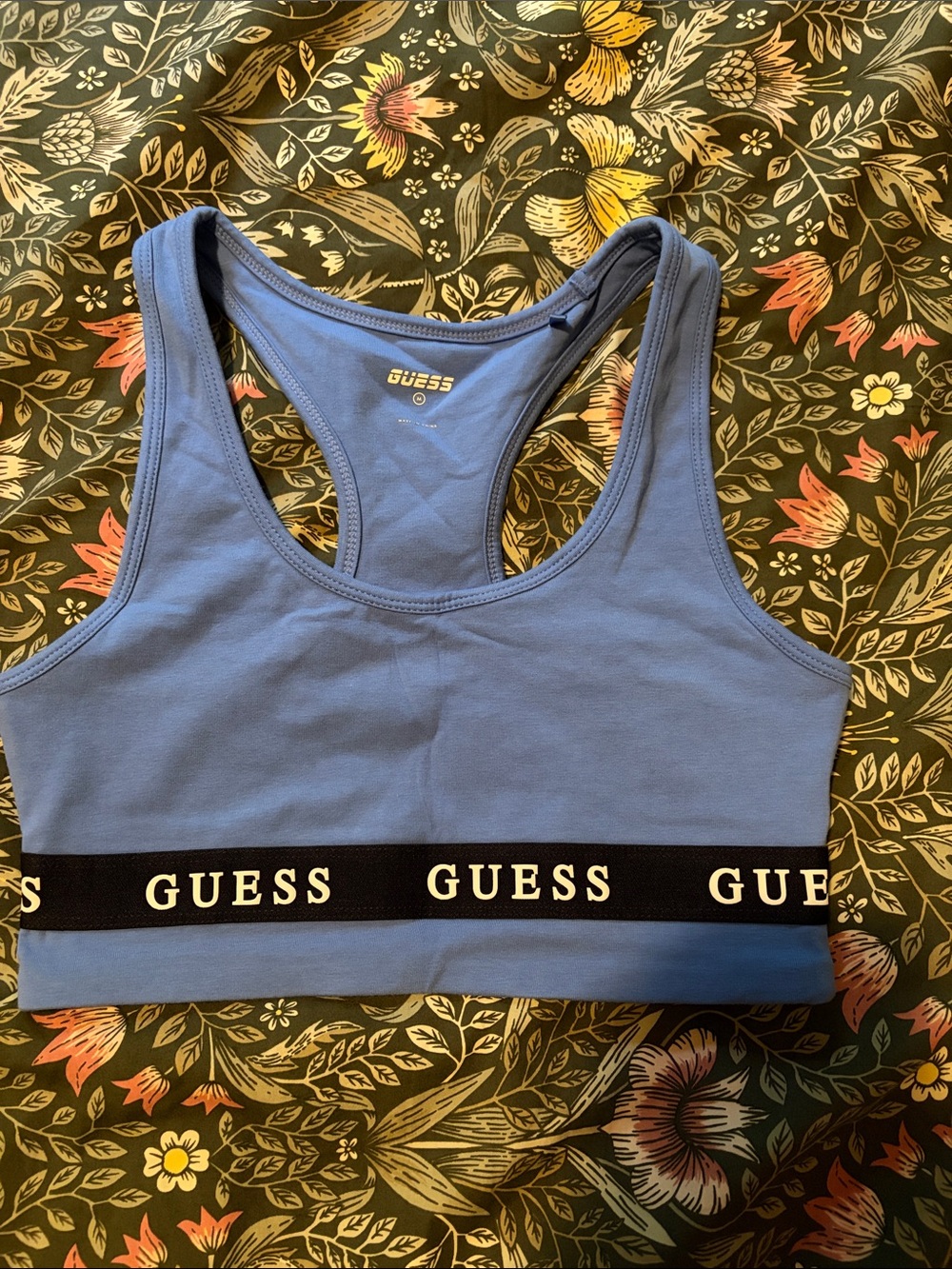 GUESS Blue Racerback Logo Elastic Bralette